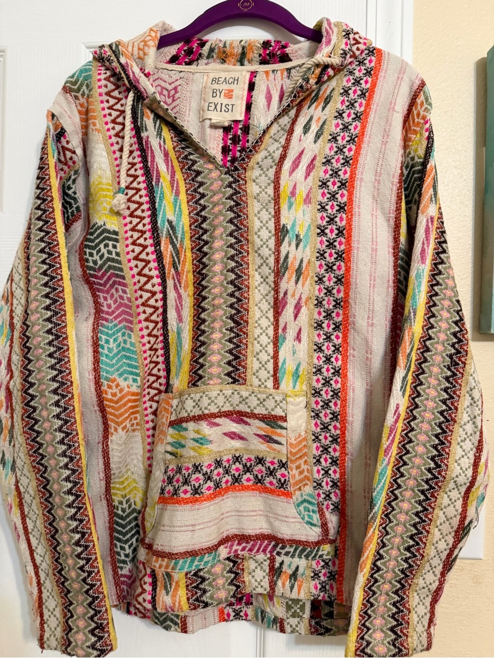 Beach By Exist Multicolor Striped Baja Hoodie with Geometric Accents